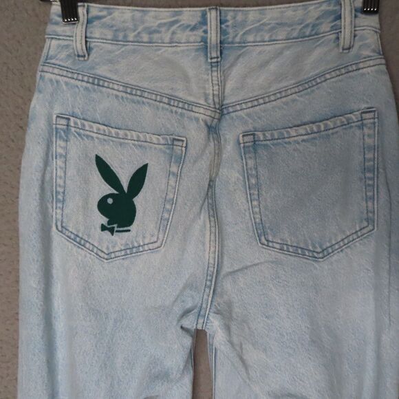 Playboy Pacsun Jeans Womens 26 Blue Denim Bunny Mid Rise Straight Leg Ripped - Picture 3 of 12